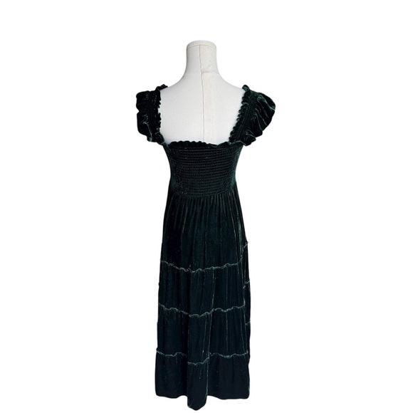 Hill House Home - Velvet Nap Dress Ellie Green Smocked Tiered Midi Sz XS - Picture 5 of 7